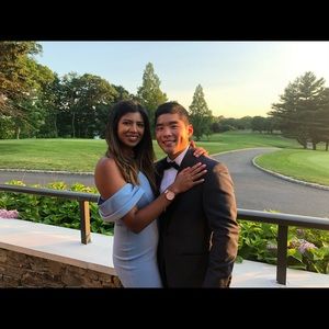 AAOS Baby Blue Formal Off-the-Shoulder Dress